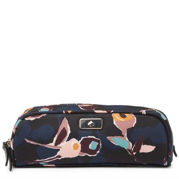 KATE SPADE Dawn Paper Rose Pencil Case- Black Multicolor NWT